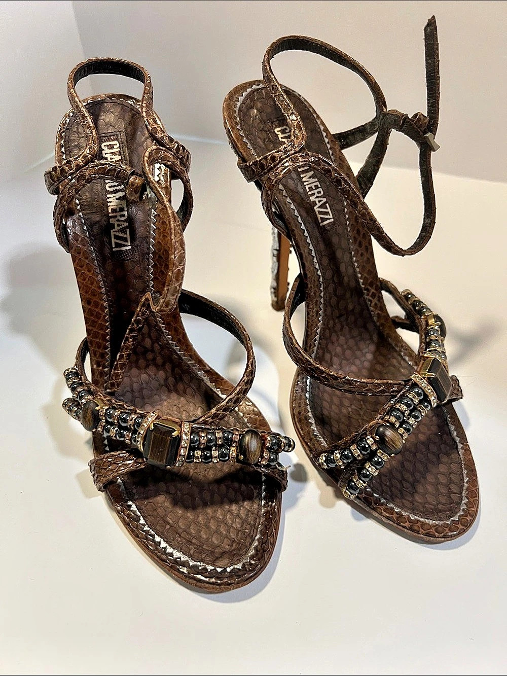Claudio Merazzi Embellished Brown & Gold Heels EU 37